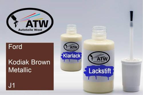 Ford, Kodiak Brown Metallic, J1: 20ml Lackstift + 20ml Klarlack - Set, von ATW Autoteile West.
